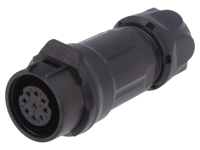 Connector: rond; stekker; maat 16; 02; vrouwelijk; PIN: 9; verguld Connector: rond; stekker; maat 16; 02; vrouwelijk; PIN: 9; verguld